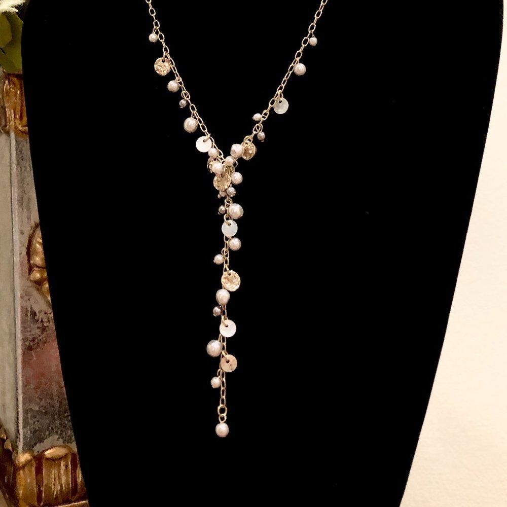 Ann Taylor LOFT Metallic Bead pearlized Lariat Necklace NWT 34.99